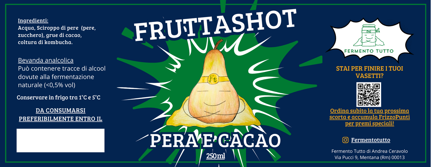FruttaShot Pera e Cacao | Kombucha di Frutta senza tè | Fermento Tutto