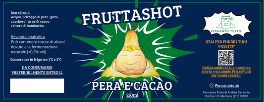FruttaShot Pera e Cacao | Kombucha di Frutta senza tè | Fermento Tutto